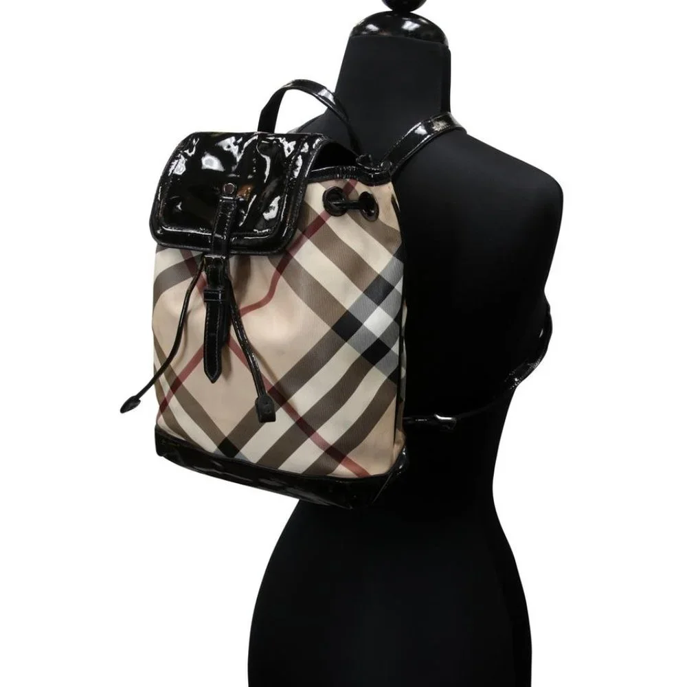 Burberry Drawstring Check Trim Coated Leather Supernova Backpack BB-0317N-0070 - Picture 10 of 11